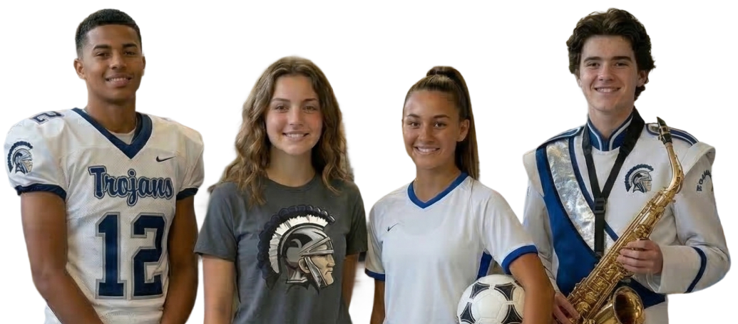 four high school students in athletic gear